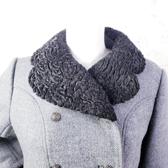 Vintage Curly Lamb Fur Wool Coat Double Breasted Knee Length Coat Gray  Medium - Picture 8 of 16